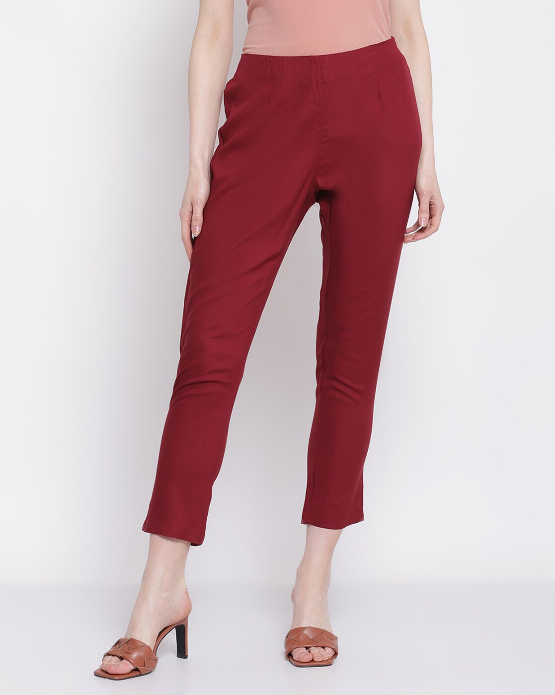 SUICK Burgundy Pants Spring and Autumn Style New Thin Ankle Pants Womens  Pencil High Waist Long Womens Casual Slim Pants Color  Hortel Size   XXL Buy Online at Best Price in