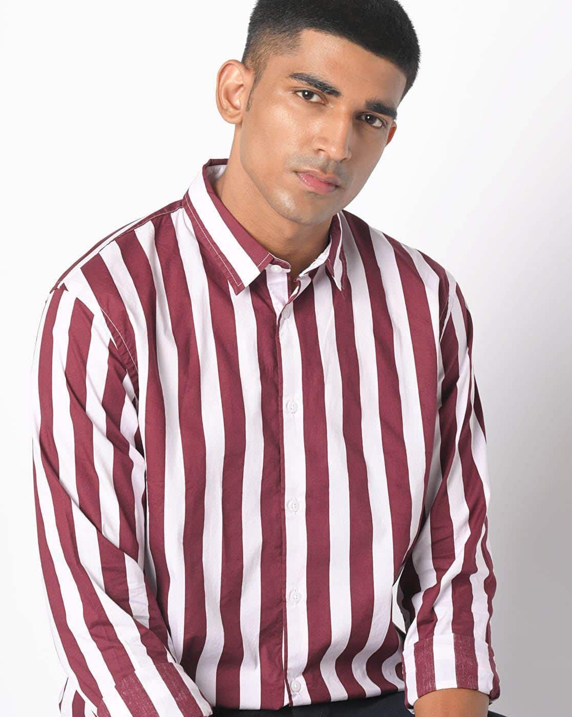 mens burgundy and white striped dress shirt White And Bordeaux Linen Shirt