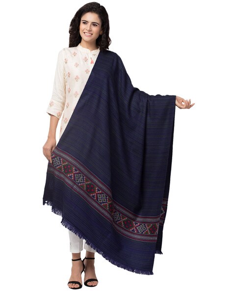 Striped Woven Shawl with Fringe-Hem Price in India