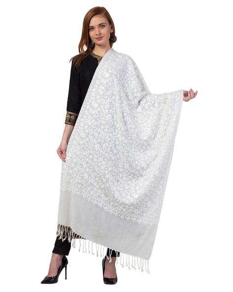 Floral Embroidered Woolen Shawl Price in India