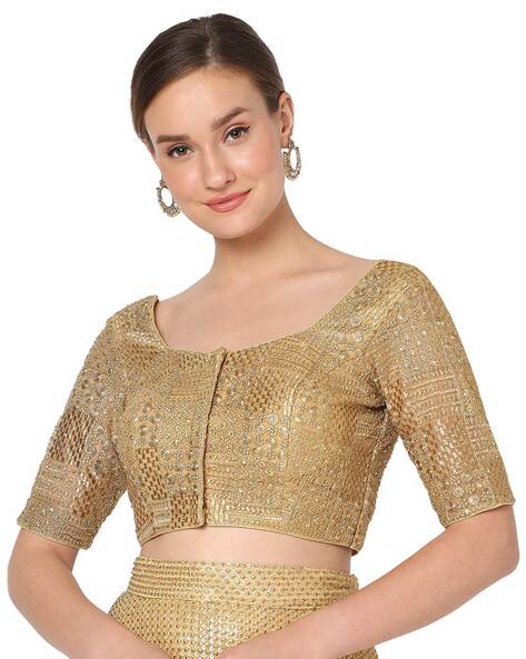 Buy Radiance Star Women's Round Front Back Neck Designs Readymade Blouse  for Saree and Lehenga (Cream) at Amazon.in