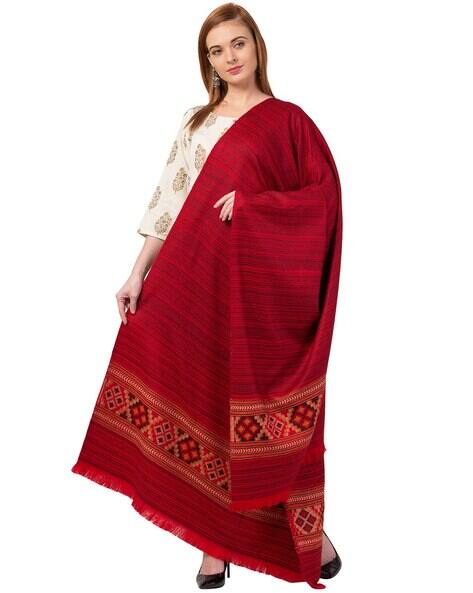 Striped Woven Shawl with Fringe-Hem view 2