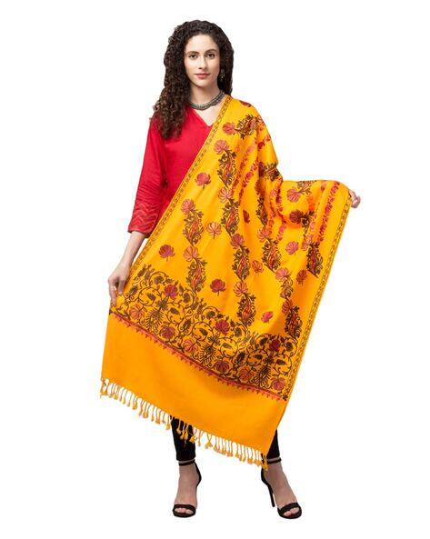 Floral Embroidered Shawl with Fringes
