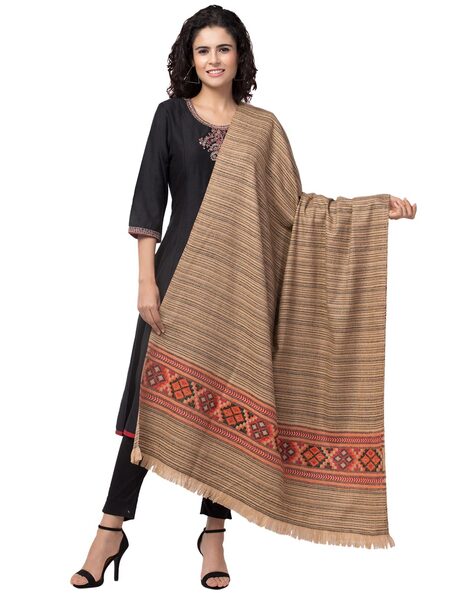 Striped Woven Shawl with Fringe-Hem Price in India