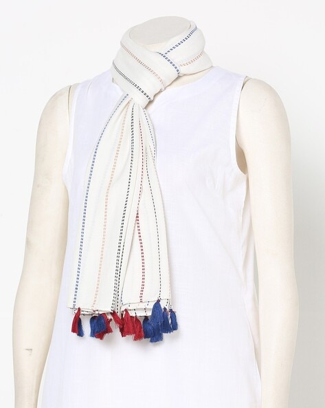 Embroidered Scarf with Tassels