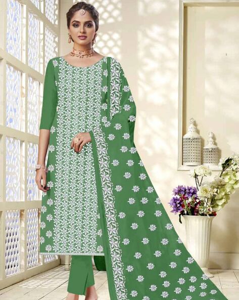 3-Piece Embroidered Unstitched Dress Material Price in India