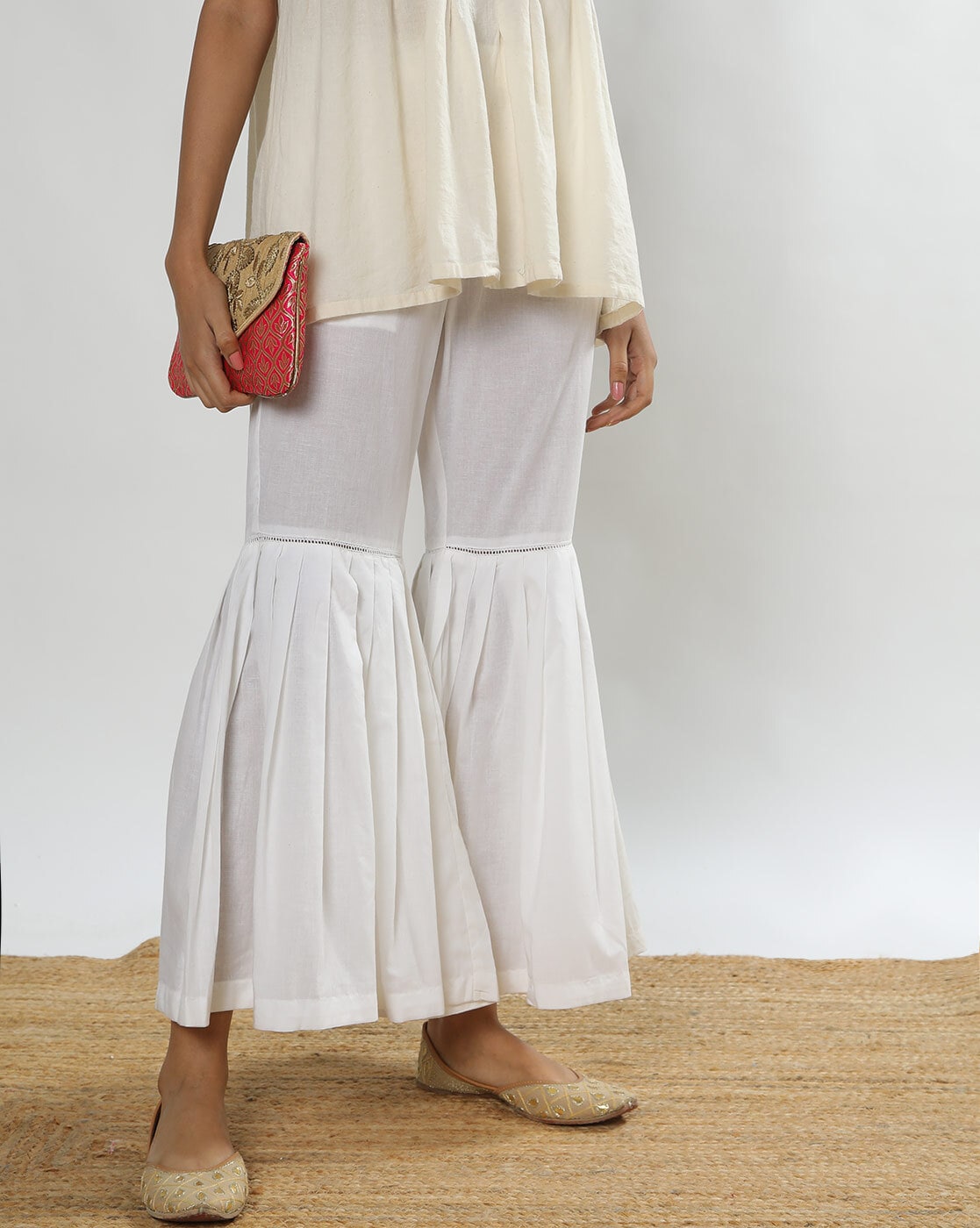 Timeless Natural White Suit with Sharara Pants  wishdrobe