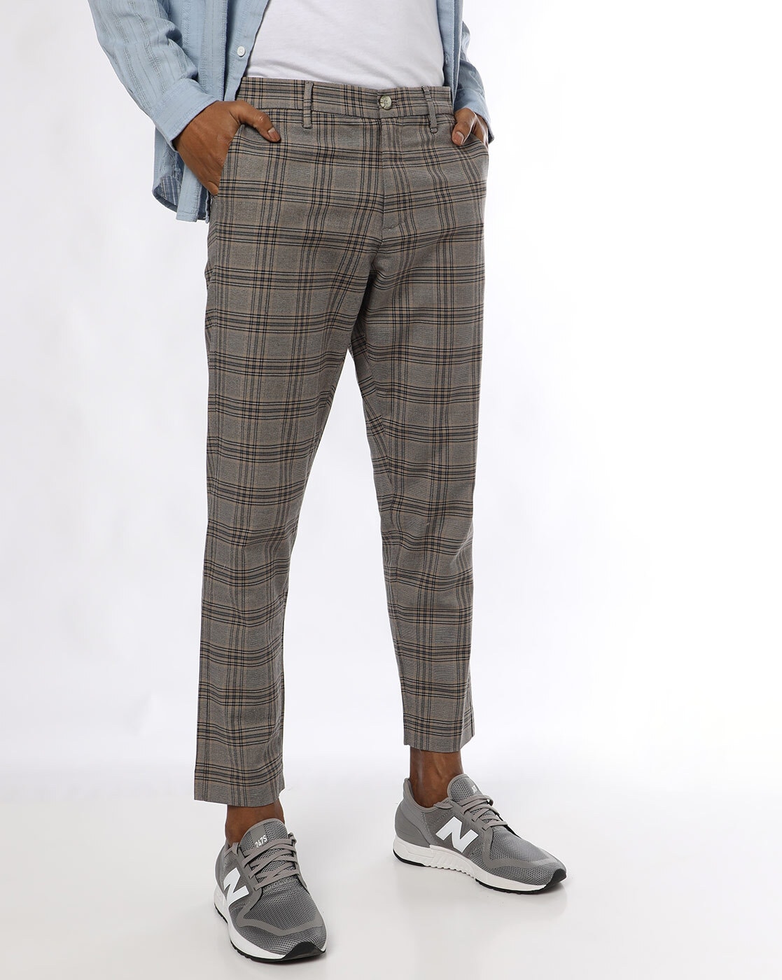 Men's Grey Check Trousers | Casual Trousers | Next