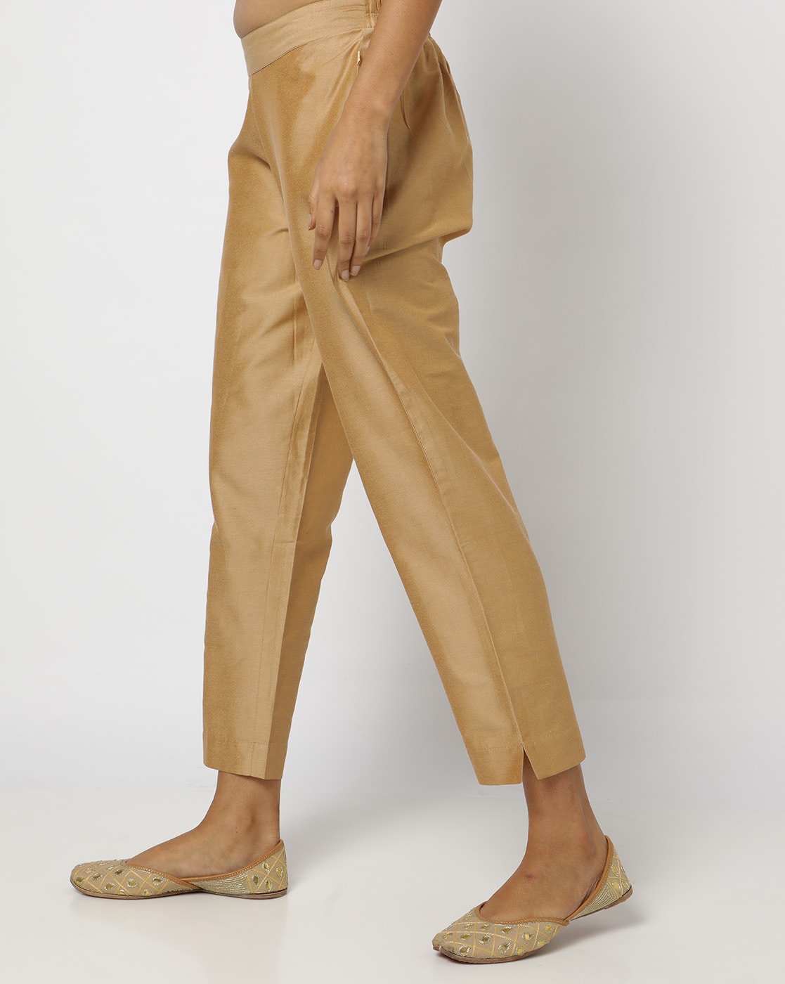 Smarty Pants women's silk satin rose gold color night suit pair.