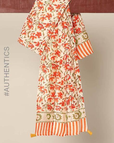 Handblock Print Chanderi Stole with Tassels