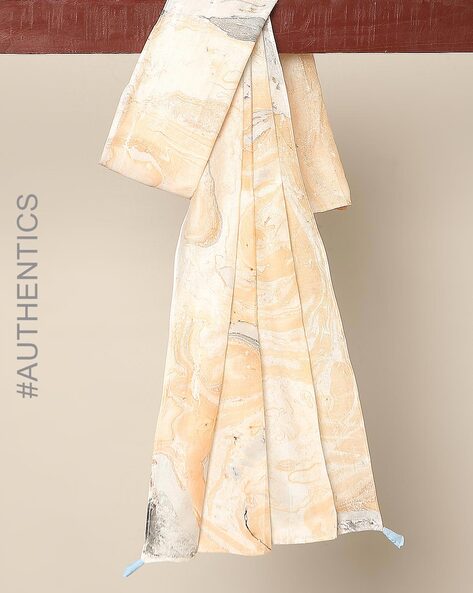 Hand Marble Print Chanderi Stole with Tassels Price in India