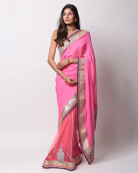 Shiny Shimmer Chiffon Sequin Saree With Thread Work – ThreadLooms