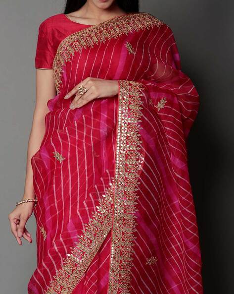 Eliza Red Gotta Work Saree – Thread & Button