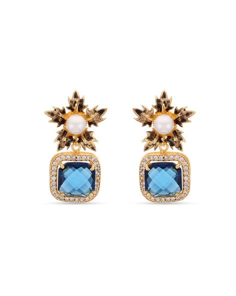 Light weight earrings with cz and light blue stone  Maatshi