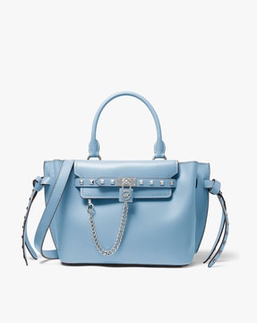 Buy Michael Kors Hamilton Legacy Studded Leather Belted Satchel Bag | Blue  Color Women | AJIO LUXE