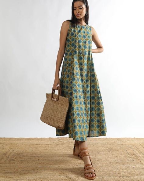 Iris | Ajrakh Block Print Natural Dyed Dress – Punarnawa Soul of Artistry