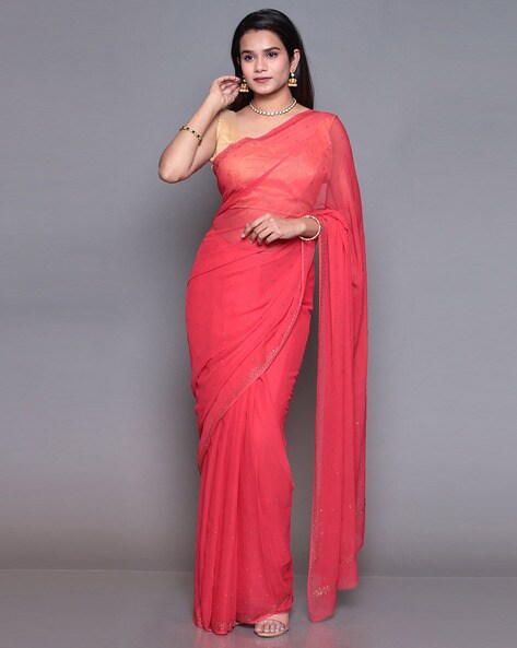 Buy Pink Chiffon Stone Work Sarees Online for Women in USA