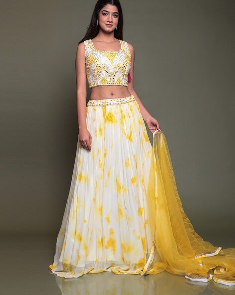 Buy Yellow Tie Dye Silk Lehenga Set KALKI Fashion India