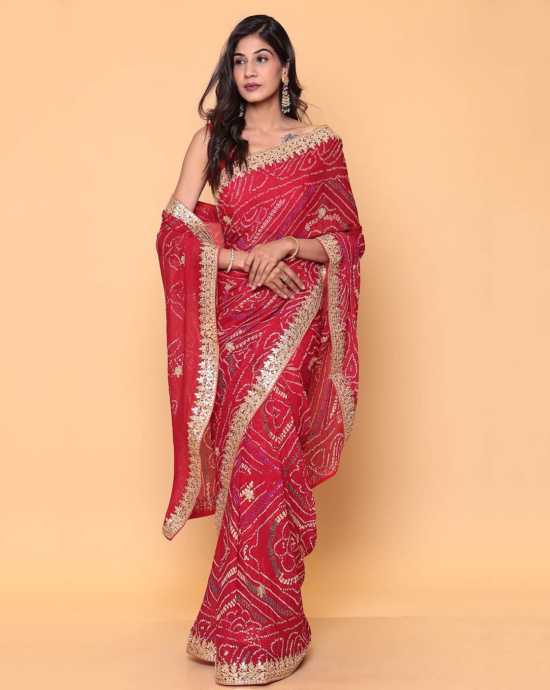 Buy Yellow Red Dual Tone Bandhani Saree online-Karagiri – Karagiri Global