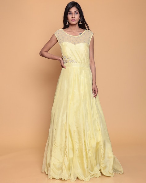 Lemon Colour Crash Georgette Dress For women