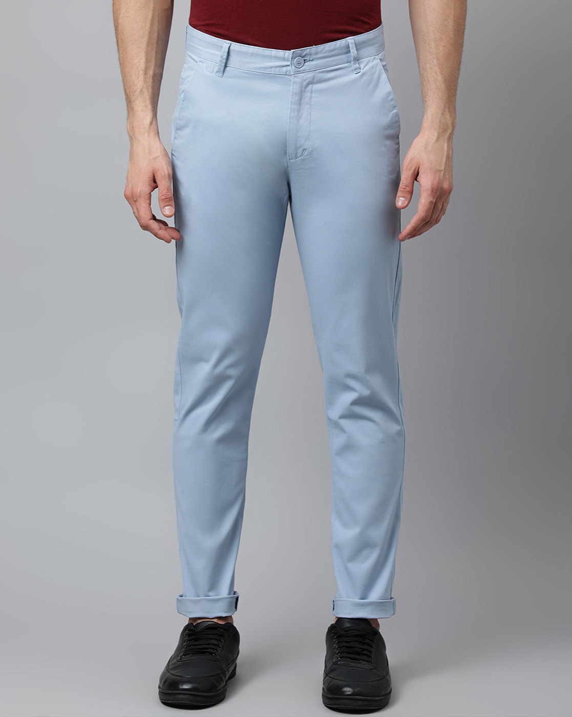 Slim Fit Light Blue Sharkskin Trouser