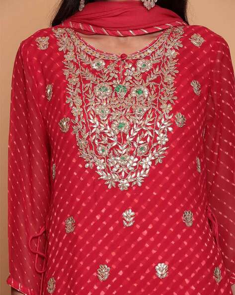 Embellished Straight Kurta Suit Set view 3