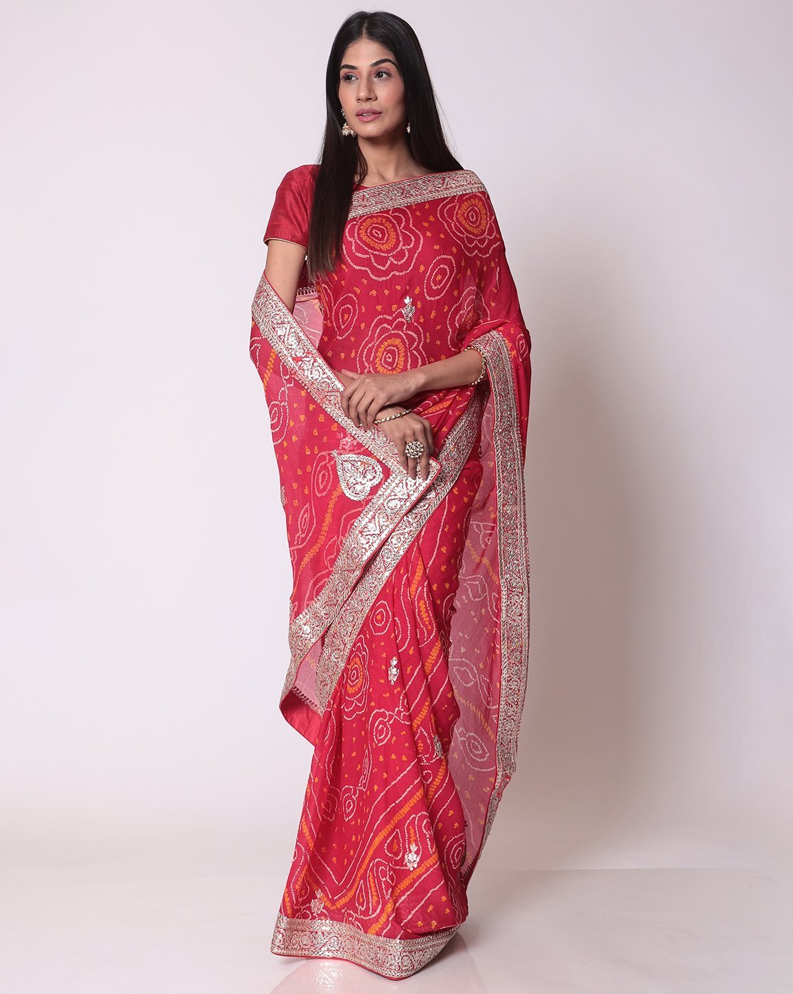 Pure Chanderi Silk Saree With Azrak Print With Blouse – fab-persona