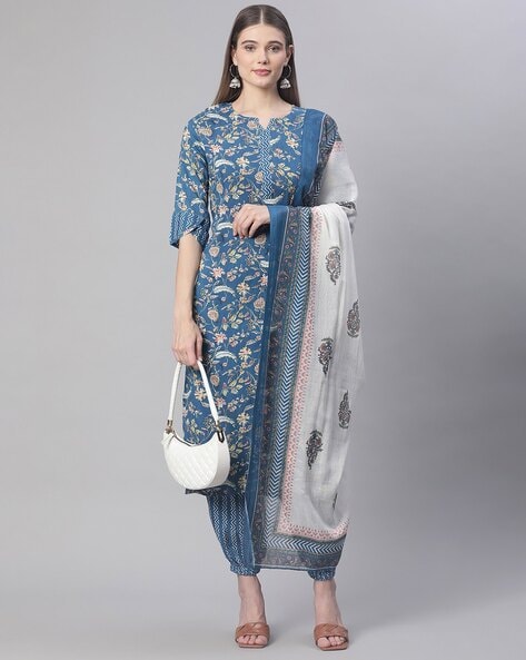 Brown and blue striped kurta with black pants - set of two by Desi Doree |  The Secret Label