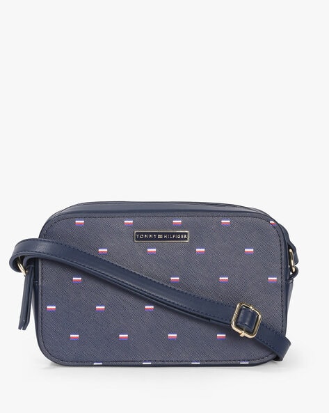 Logo Print Sling Bag with Zip Closure