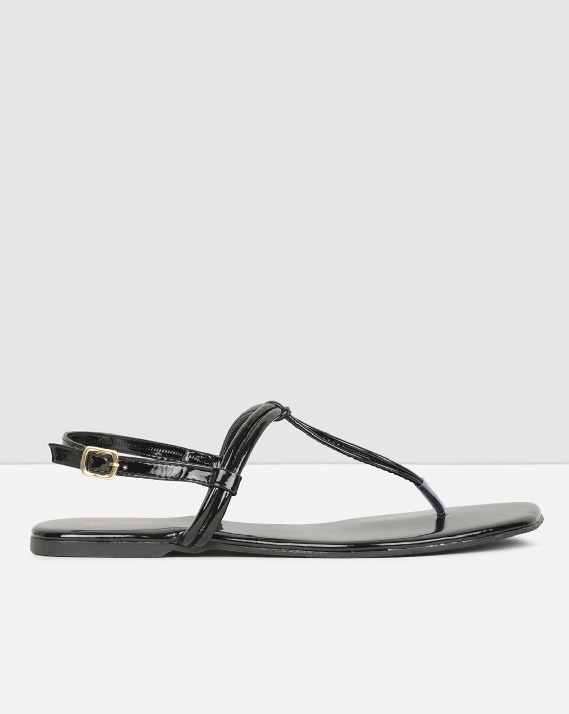 flat black t strap sandals