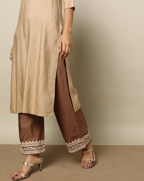 project eve brown chanderi palazzos with embroidered hem