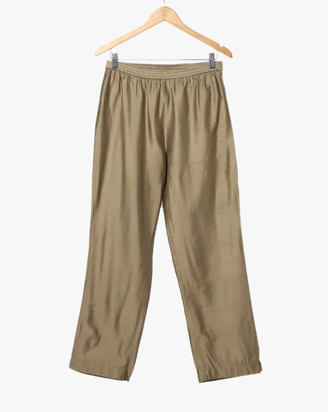 Mid-Rise Flat-Front Pants with Elasticated Waist Price in India