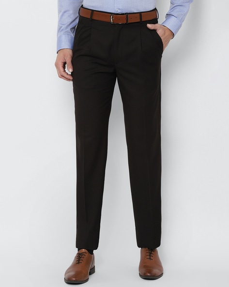 Buy Louis Philippe Men Cream Classic Fit Solid Pleated Formal Trousers  online