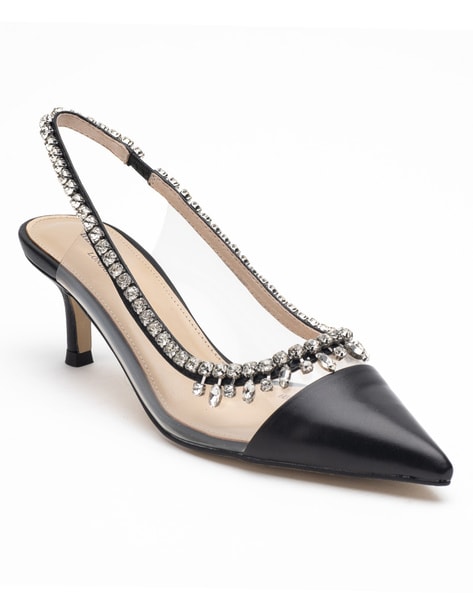 Black and silver outlet kitten heels