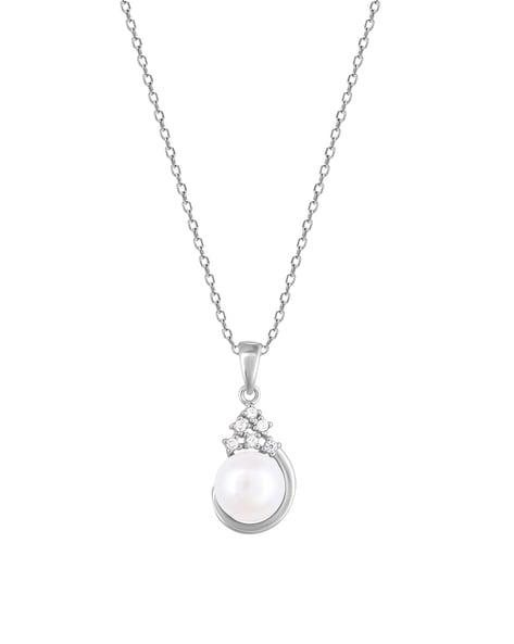 Sterling Silver Leaves Pearl Pendant with Chain – Enumu