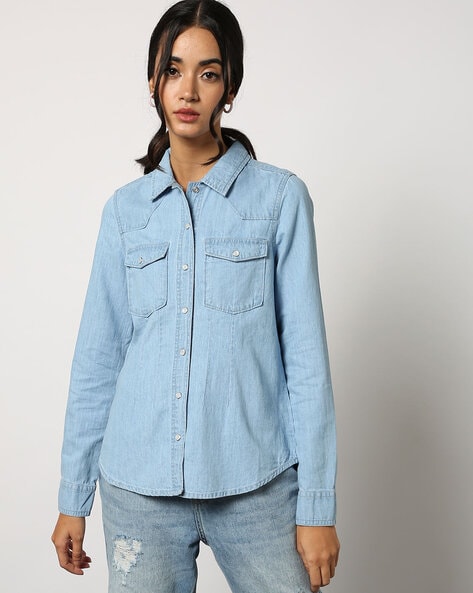 Buy online Tie Front Denim Shirt from western wear for Women by River Of  Design for ₹999 at 50% off | 2024 Limeroad.com