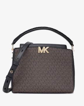 Michael Kors Karlie Medium Two-Tone Graphic Logo Satchel, Vanilla/Brown 