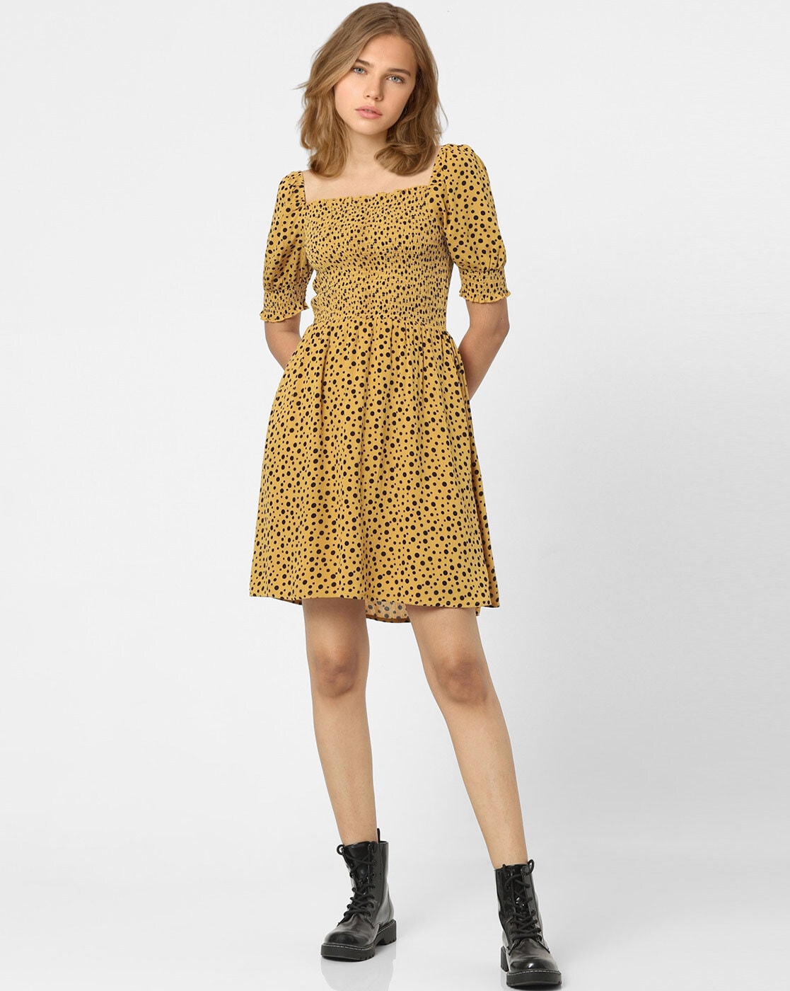 Square Neck Polka Dot Dress - Yellow – Zoe Moss