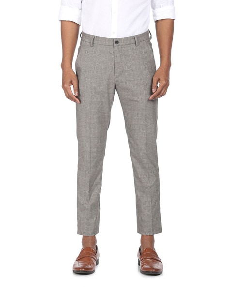 Buy Men Grey Check Carrot Fit Formal Trousers Online - 743878 | Peter  England