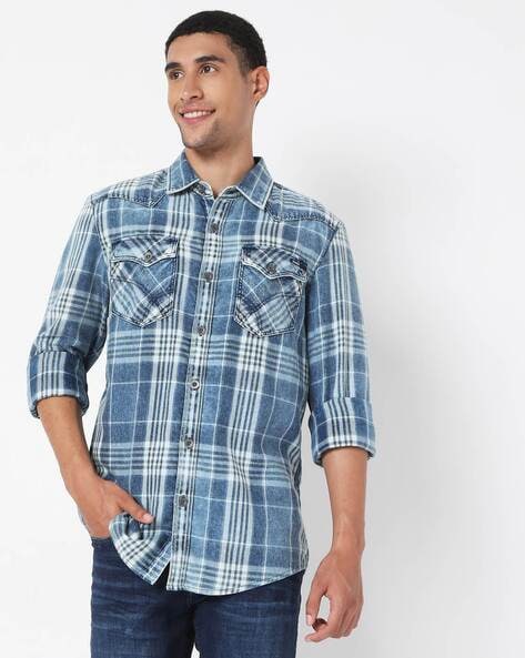 Checked Slim Fit Shirt with Flap Pockets