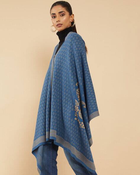 Cape with Paisley Woven Motifs view 2