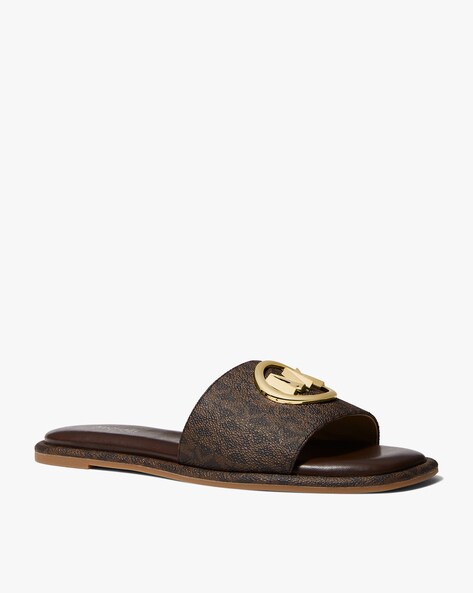 Buy Michael Kors Hayworth Embellished Logo Slide Sandal Brown