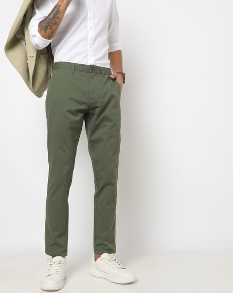 Solid Color Cotton Pant in Olive Green  BMX45