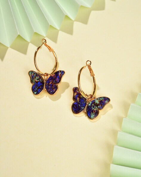 Royal Blue Butterfly Earrings With Monarch Butterfly Wing – Silk Butterflies