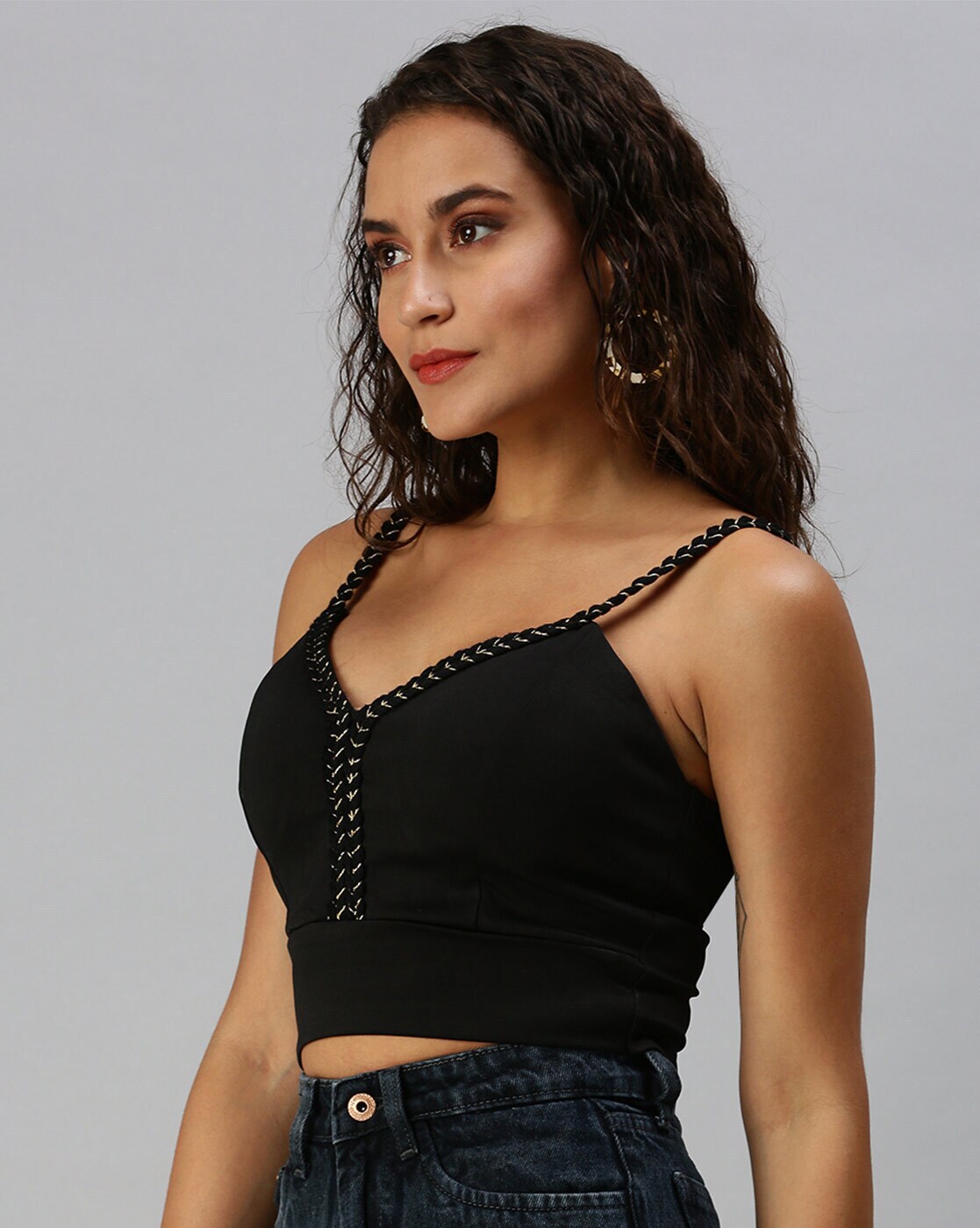 Buy LOW-CUT LACY BLACK CROP TOP for Women Online in India