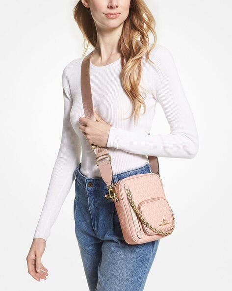 Buy Michael Kors Elliot Logo Print Crossbody Bag | Rose Gold Color Women |  AJIO LUXE