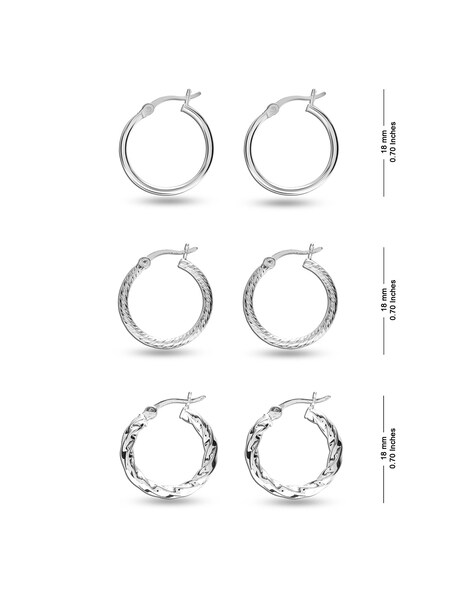 Lecalla Set of 3 925 Sterling Silver Italian Hoop Earrings For Women (Silver, FreeSize)