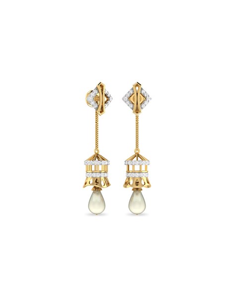 pc jeweller yellow gold stud marea gold diamond %26 pearl earrings