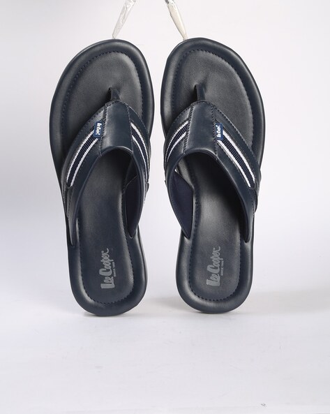 Navy leather flip flops hot sale