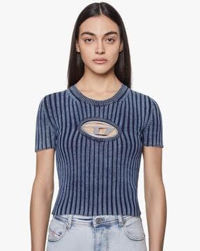 Buy DIESEL M-Anaheim Ribbed Crew-Neck Top | Blue Color Women 